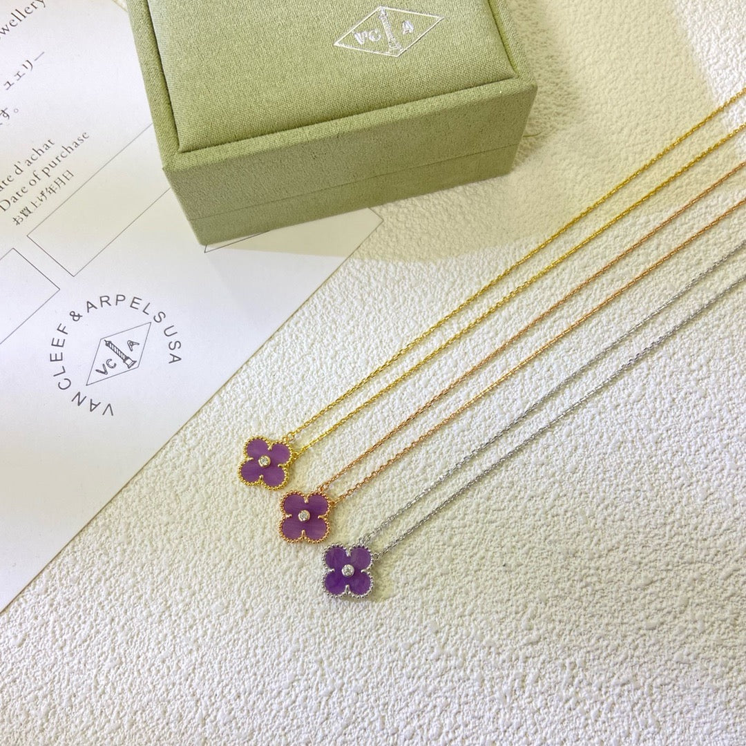 ¡®Glow Jewelry¡¯CLOVER 15MM DIAMOND  PURPLE VIOLET NECKLACE