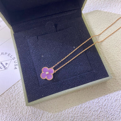 [Glow Jewelry Jewelry]CLOVER 15MM DIAMOND  PURPLE VIOLET NECKLACE