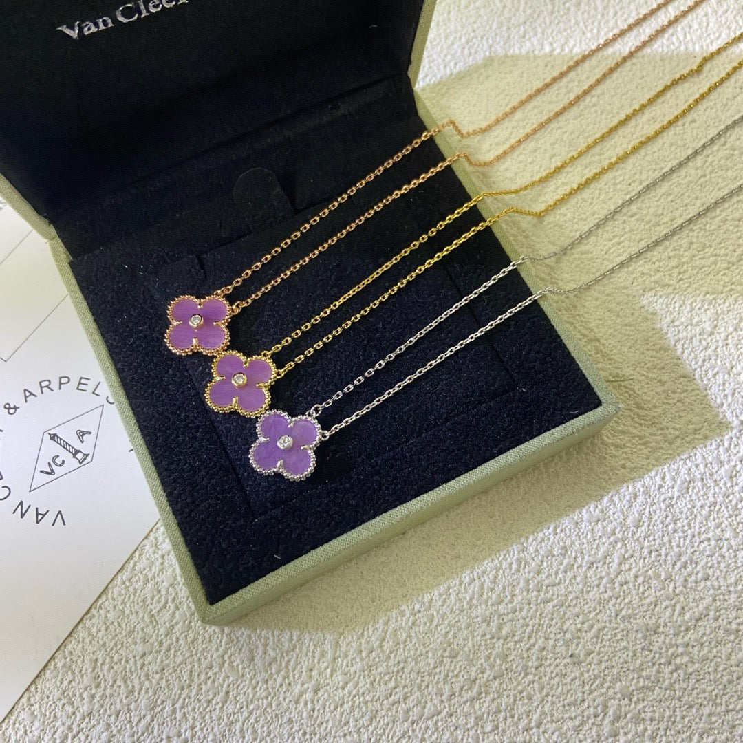 ¡®Glow Jewelry¡¯CLOVER 15MM DIAMOND  PURPLE VIOLET NECKLACE