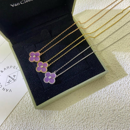 ¡®Glow Jewelry¡¯CLOVER 15MM DIAMOND  PURPLE VIOLET NECKLACE