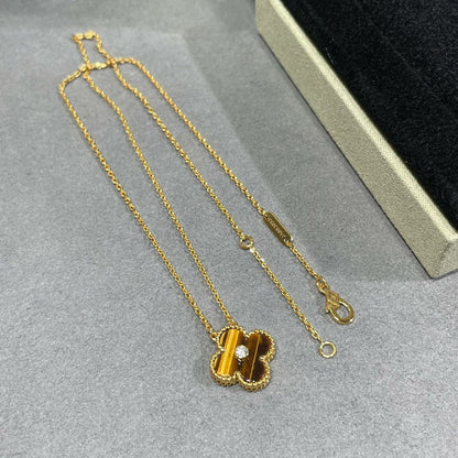 ®Glow Jewelry®CLOVER 15MM ダイヤモンドとイエロータイガーアイアゲートネックレス