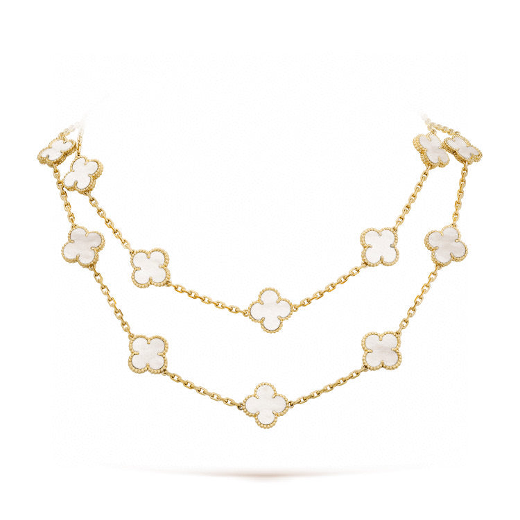 [Glow Jewelry]CLOVER 20 MOTIFS WHITE MOP NECKLACE