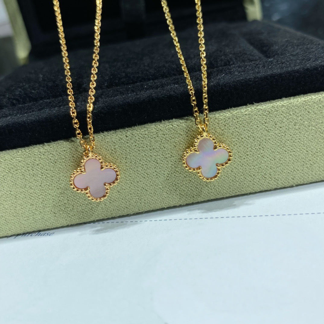 [Glow Jewelry]CLOVER 15MM PINK MOTHER-OF-PEARL SINGLE FLOWER NECKLACE