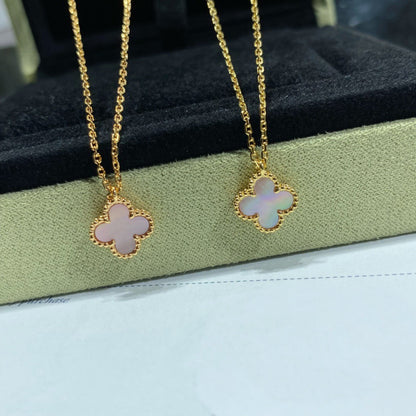 [Glow Jewelry]CLOVER 15MM PINK MOTHER-OF-PEARL SINGLE FLOWER NECKLACE