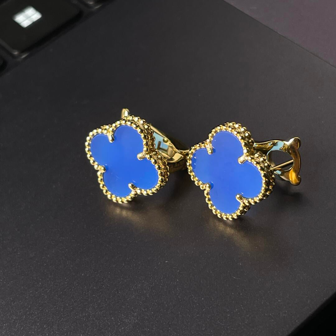 [Glow Jewelry] CLOVER LARGE (20mm) 1 MOTIFS BLUE MOP STUD EARRINGS