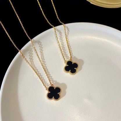 Glow Jewelry「CLOVER 15MM BLACK ONYX SINGLE FLOWER NECKLACE」