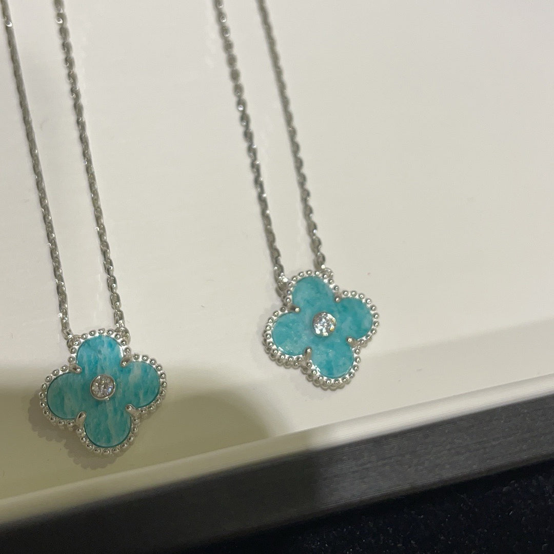 [Glow Jewelry]CLOVER 15MM DIAMOND SVRES PORCELAIN  NECKLACE SILVER