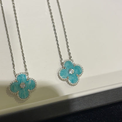 [Glow Jewelry]CLOVER 15MM DIAMOND SVRES PORCELAIN  NECKLACE SILVER