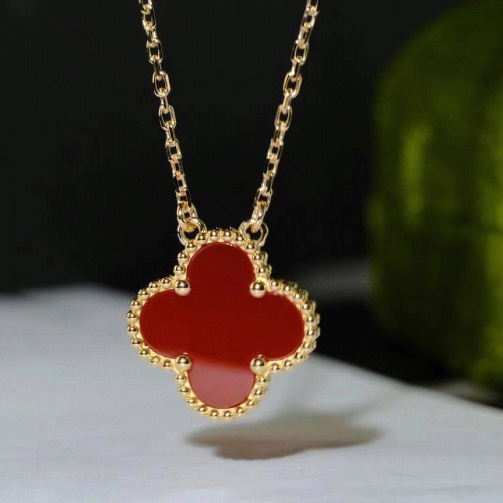 [Glow Jewelry]CLOVER 15MM CARNELIAN SINGLE FLOWER NECKLACE