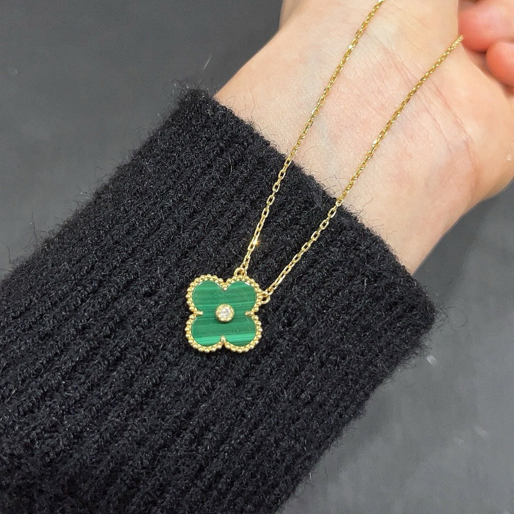 [Glow Jewelry]CLOVER 15MM DIAMOND TURQUOISE NECKLACE