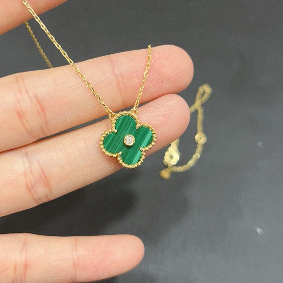 [Glow Jewelry]CLOVER 15MM DIAMOND TURQUOISE NECKLACE