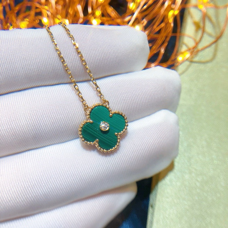 [Glow Jewelry]CLOVER 15MM DIAMOND TURQUOISE NECKLACE