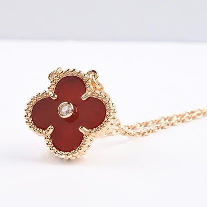 [Glow Jewelry]CLOVER 15MM DIAMOND CARNELIAN NECKLACE