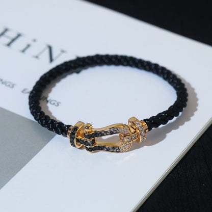 [Glow Jewelry]FORCE LARGE HORSESHOE BLACK WHITE DIAMOND BRACELET ROSE GOLD