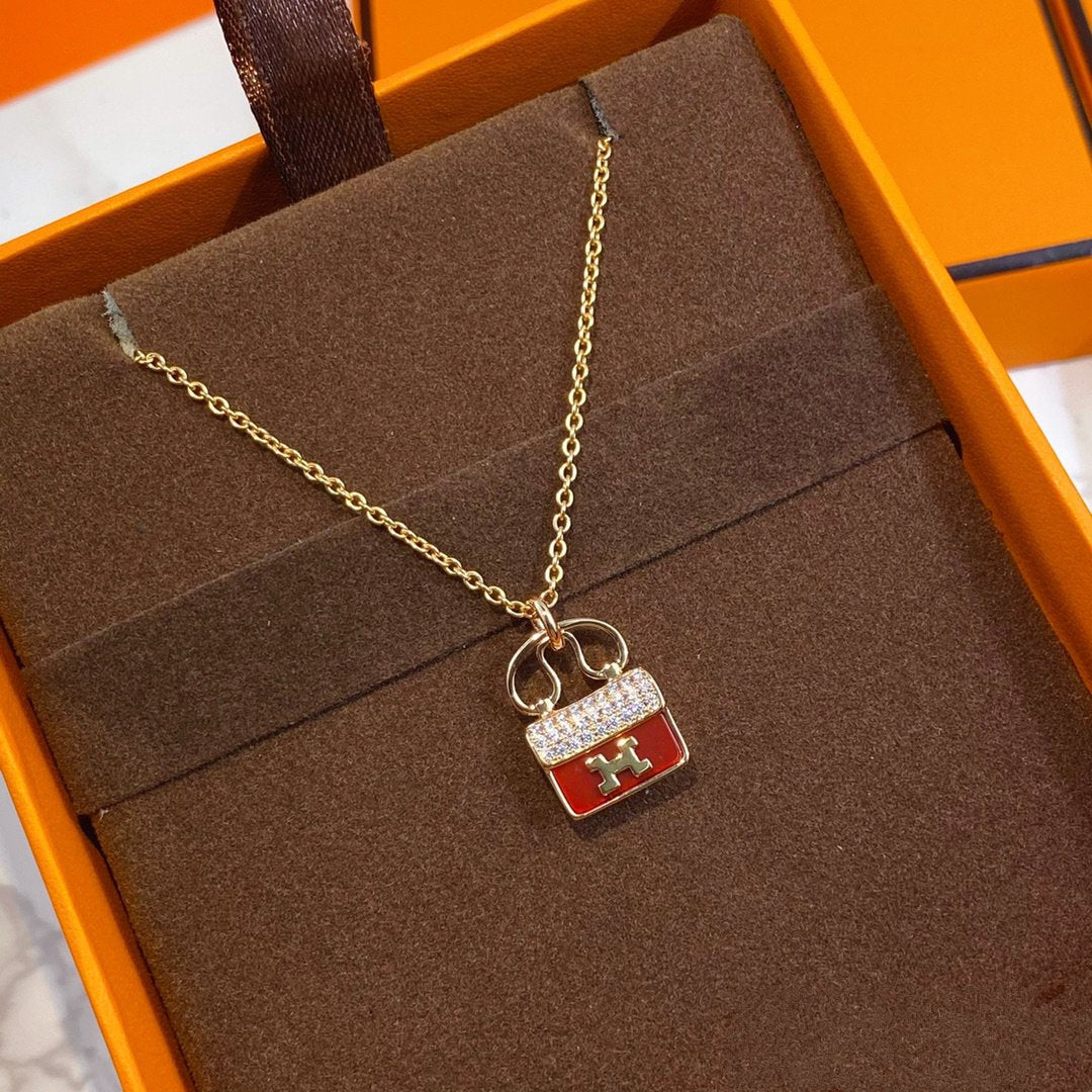 [Glow Jewelry]CONSTANCE RED PEDANT PINK GOLD NECKLACE