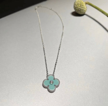 [Glow Jewelry]CLOVER 1 DIAMOND LIGHT BLUE SILVER NECKLACE