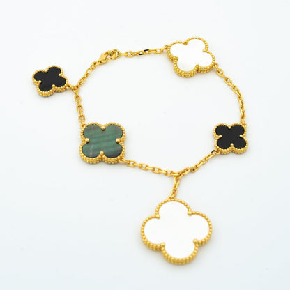 [Glow Jewelry]CLOVER BRACELET 5 MOTIFS ONYX MOP