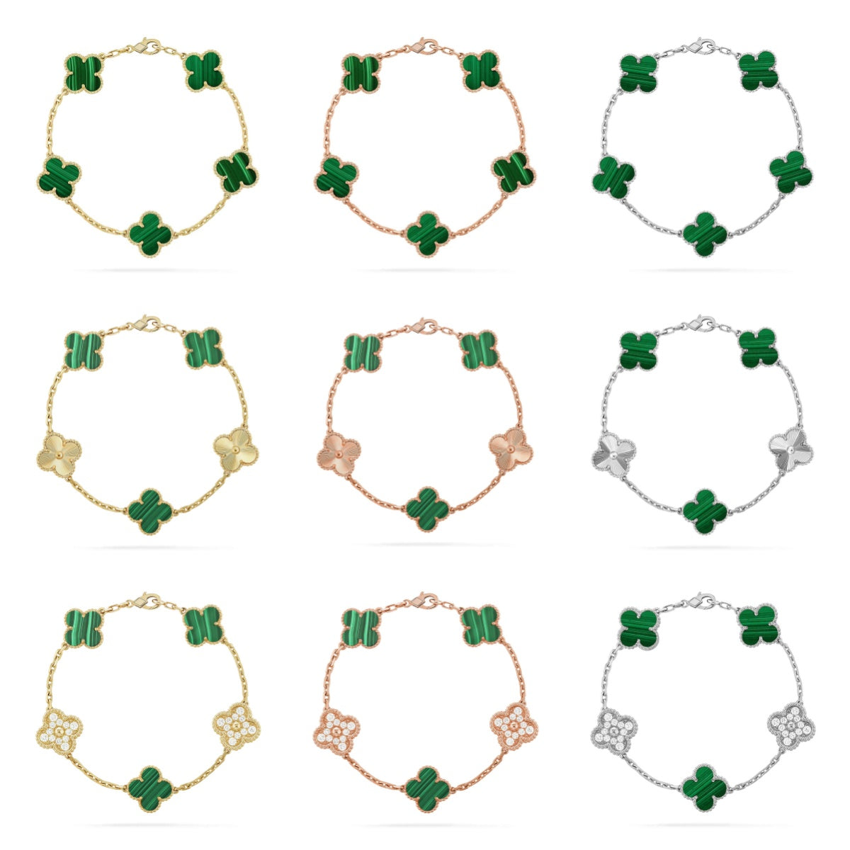 [Glow Jewelry]New  CLOVER 5 MOTIF MALACHITE BRACELET COLLECTION