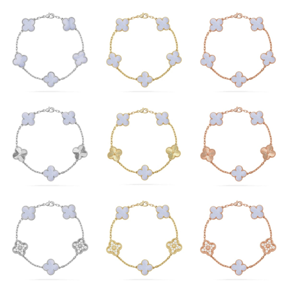 [Glow Jewelry]New  CLOVER 5 MOTIF PURPLE CHALCEDONY BRACELET COLLECTION