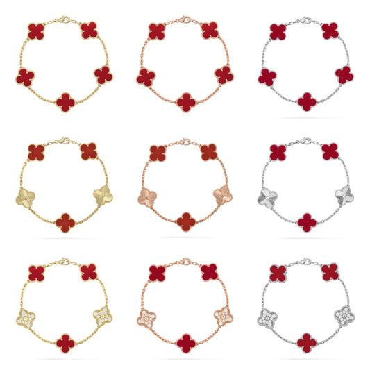 [Glow Jewelry]New  CLOVER 5 MOTIF RED CORNELIAN BRACELET COLLECTION
