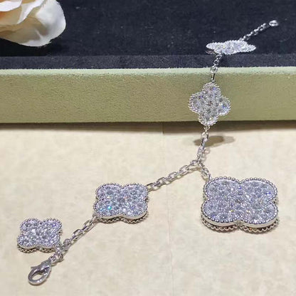 [Glow Jewelry]CLOVER 6 MOTIFS SILVER DIAMOND BRACELET