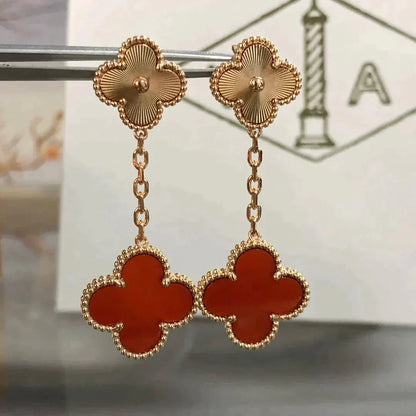 [Glow Jewelry]CLOVER 2 MOTIF  LASER CARNELIAN EARRINGS