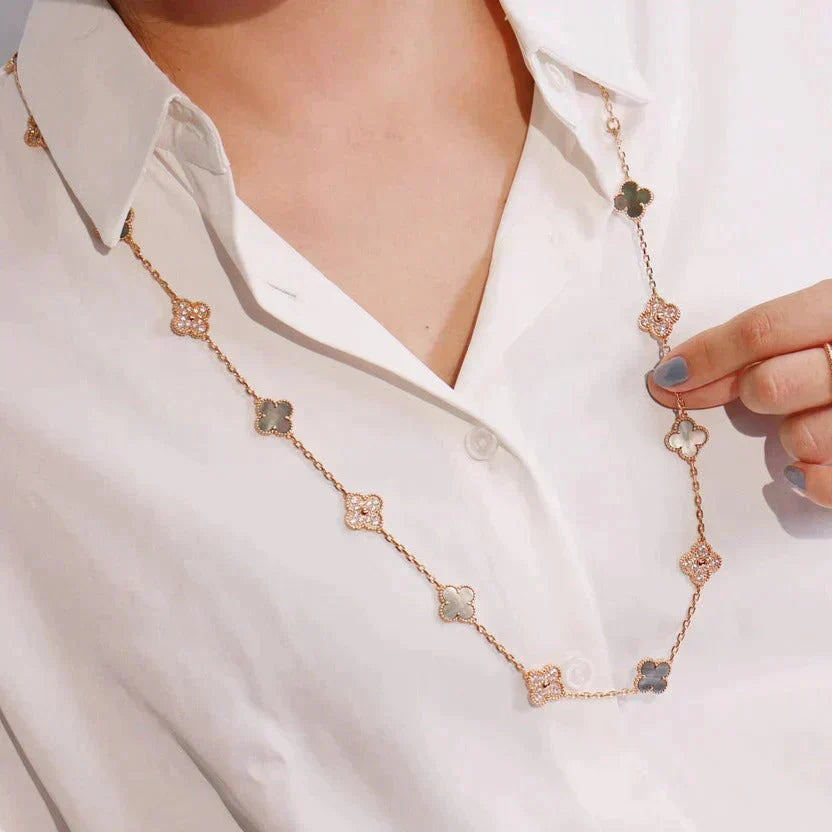 [Glow Jewelry]CLOVER 20 MOTIFS DARK MOP DIAMOND  NECKLACE