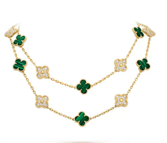 ¡®Glow Jewelry¡¯CLOVER 20 MOTIFS MALACHITE DIAMOND NECKLACE