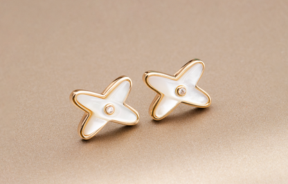 [Glow Jewelry]JEUX DE WHITE MOP ROSE GOLD DIAMOND EARRINGS