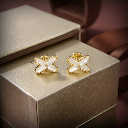 [Glow Jewelry]JEUX DE WHITE MOP GOLD DIAMOND EARRINGS