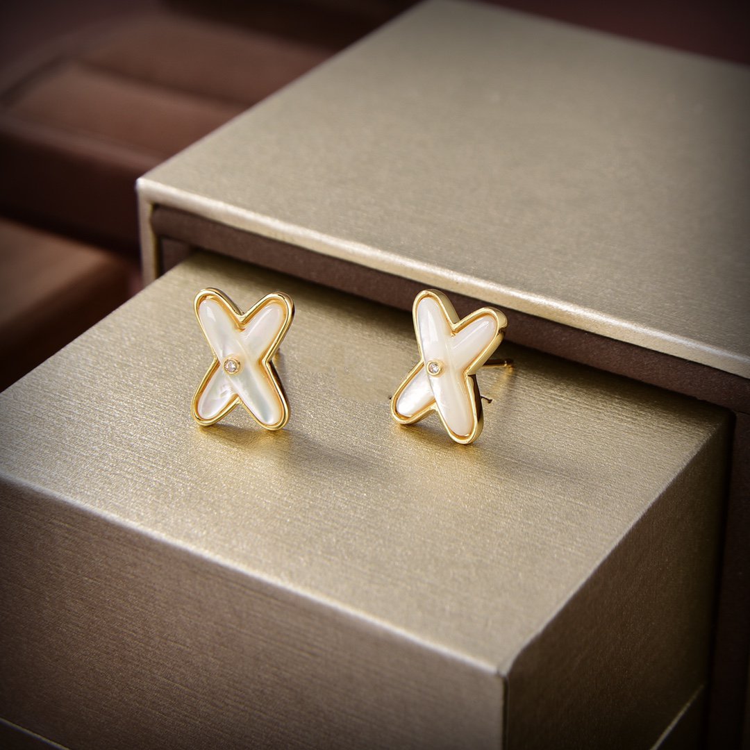 [Glow Jewelry]JEUX DE WHITE MOP GOLD DIAMOND EARRINGS
