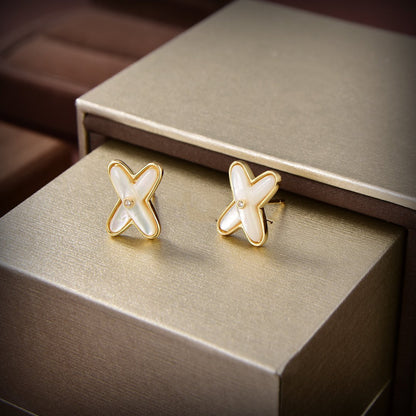 [Glow Jewelry]JEUX DE WHITE MOP GOLD DIAMOND EARRINGS