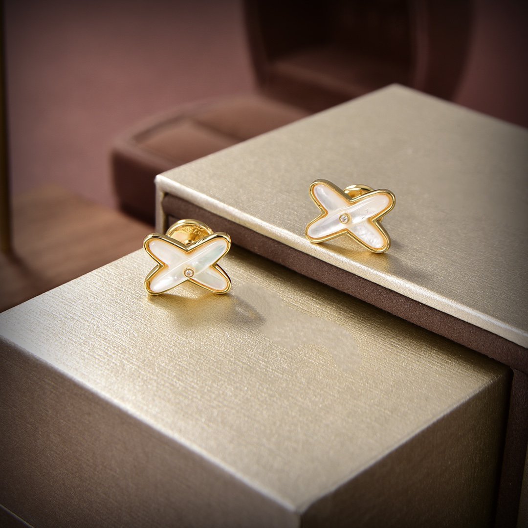 [Glow Jewelry]JEUX DE WHITE MOP GOLD DIAMOND EARRINGS