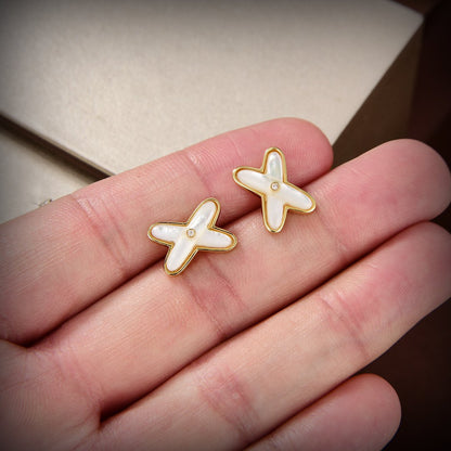 [Glow Jewelry]JEUX DE WHITE MOP GOLD DIAMOND EARRINGS