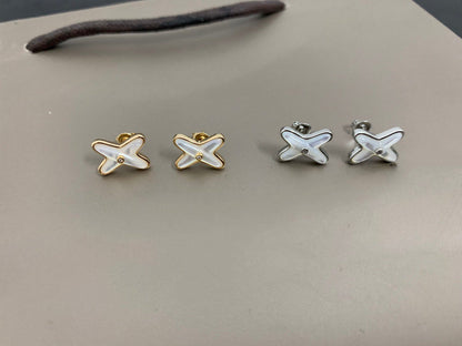 [Glow Jewelry]JEUX DE WHITE MOP SILVER DIAMOND EARRINGS