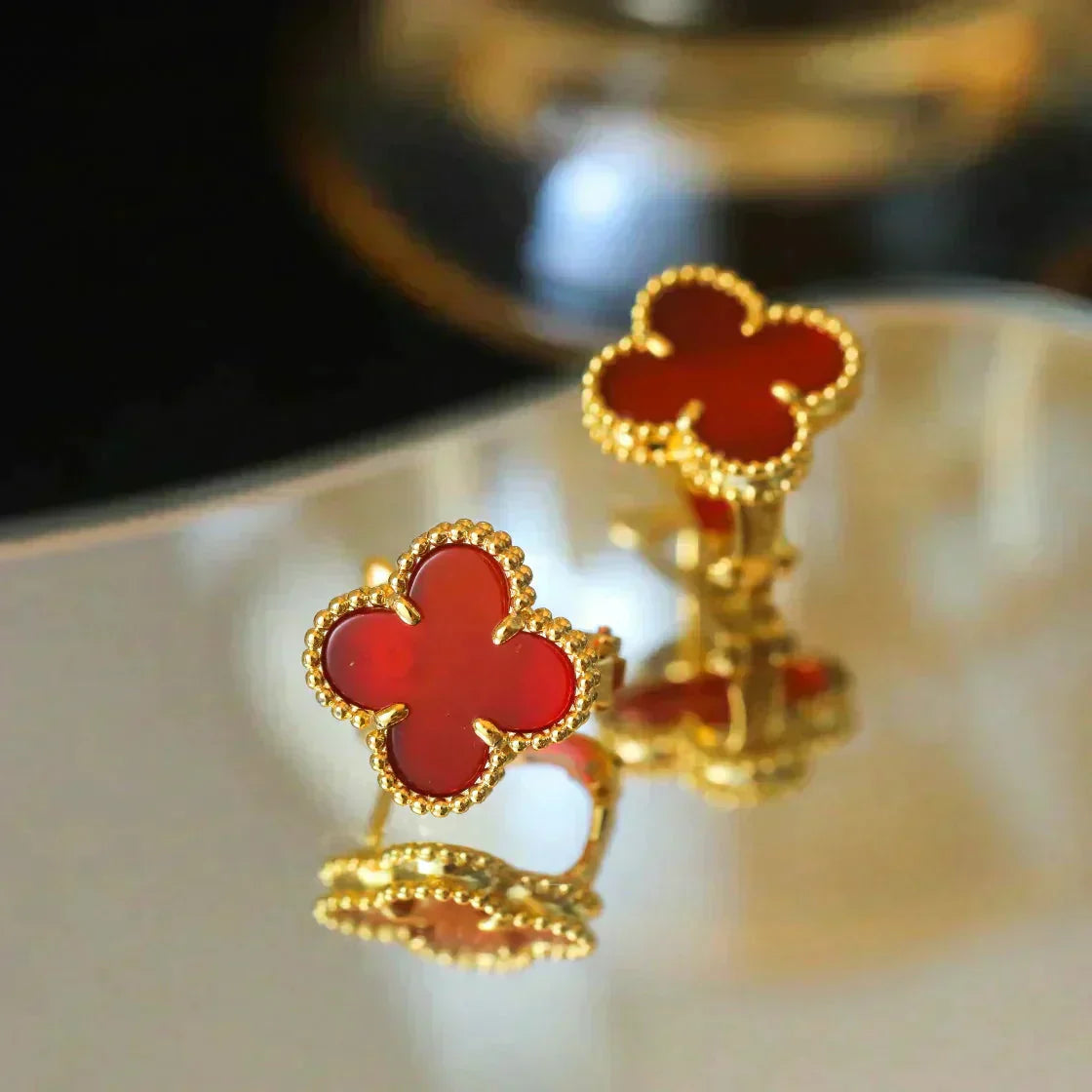 [Glow Jewelry]CLOVER MEDIUM 1 MOTIFS CARNELIAN  EARRINGS