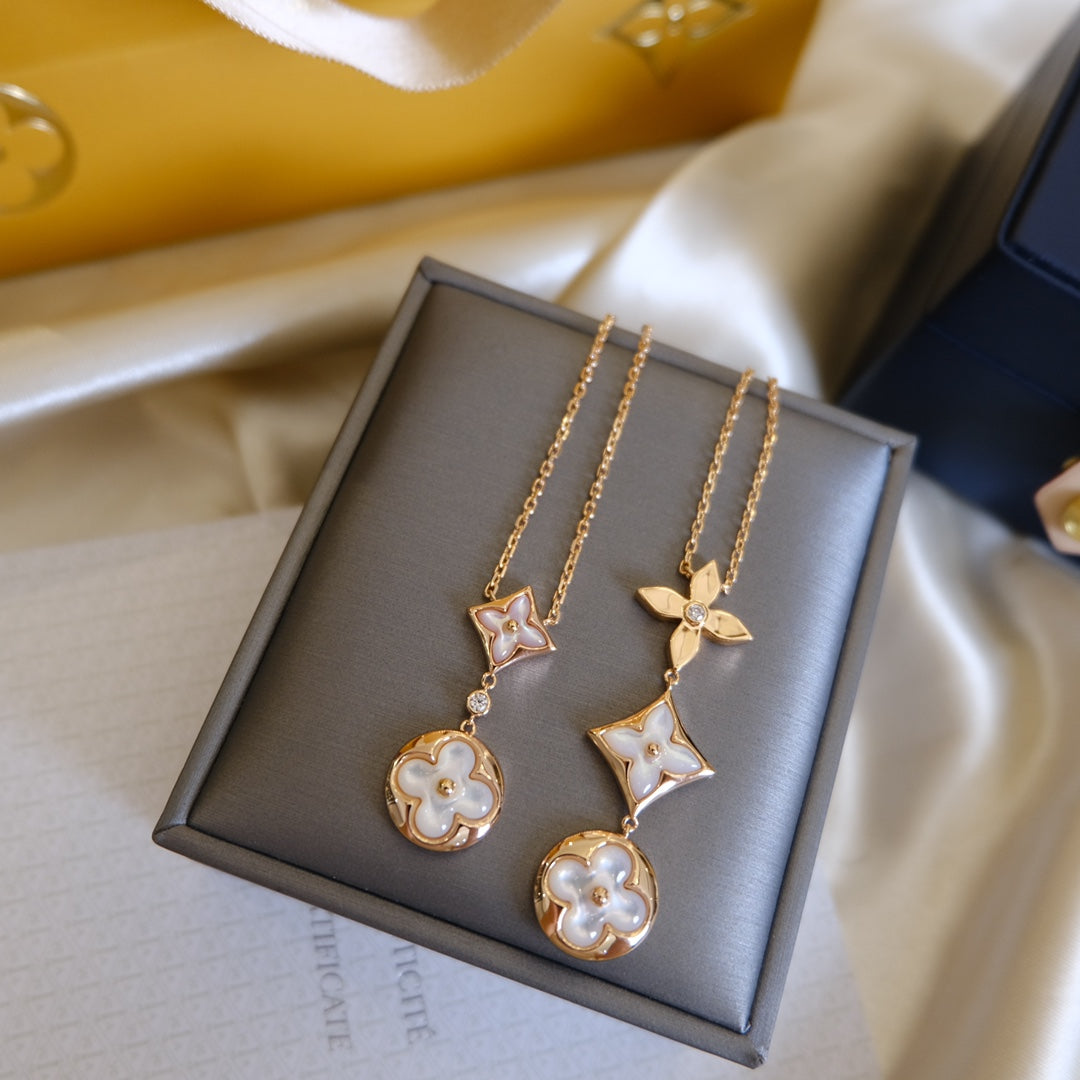 ¡®Glow Jewelry¡¯COLOR BLOSSOM LARIAT NECKLACE PINK GOLD WHITE MOTHER PEARL AND DIAMOND