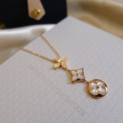 [Glow Jewelry]COLOR BLOSSOM LARIAT NECKLACE PINK GOLD WHITE MOTHER PEARL AND DIAMOND