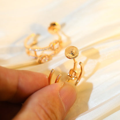 [Glow Jewelry]CREOLES MY TWIN 2 RANGS SILVER DIAMOND EARRINGS