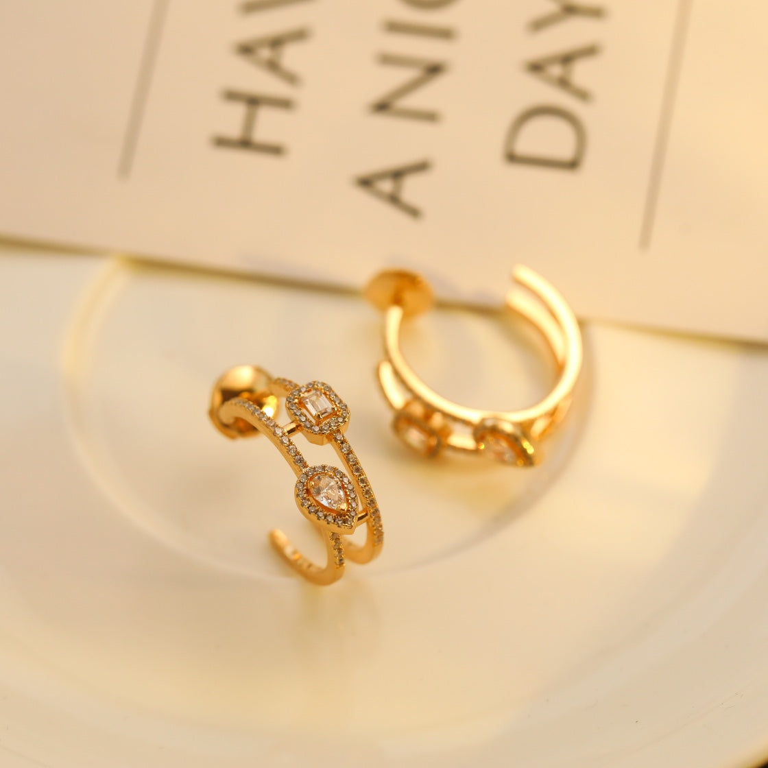 [Glow Jewelry]CREOLES MY TWIN 2 RANGS SILVER DIAMOND EARRINGS