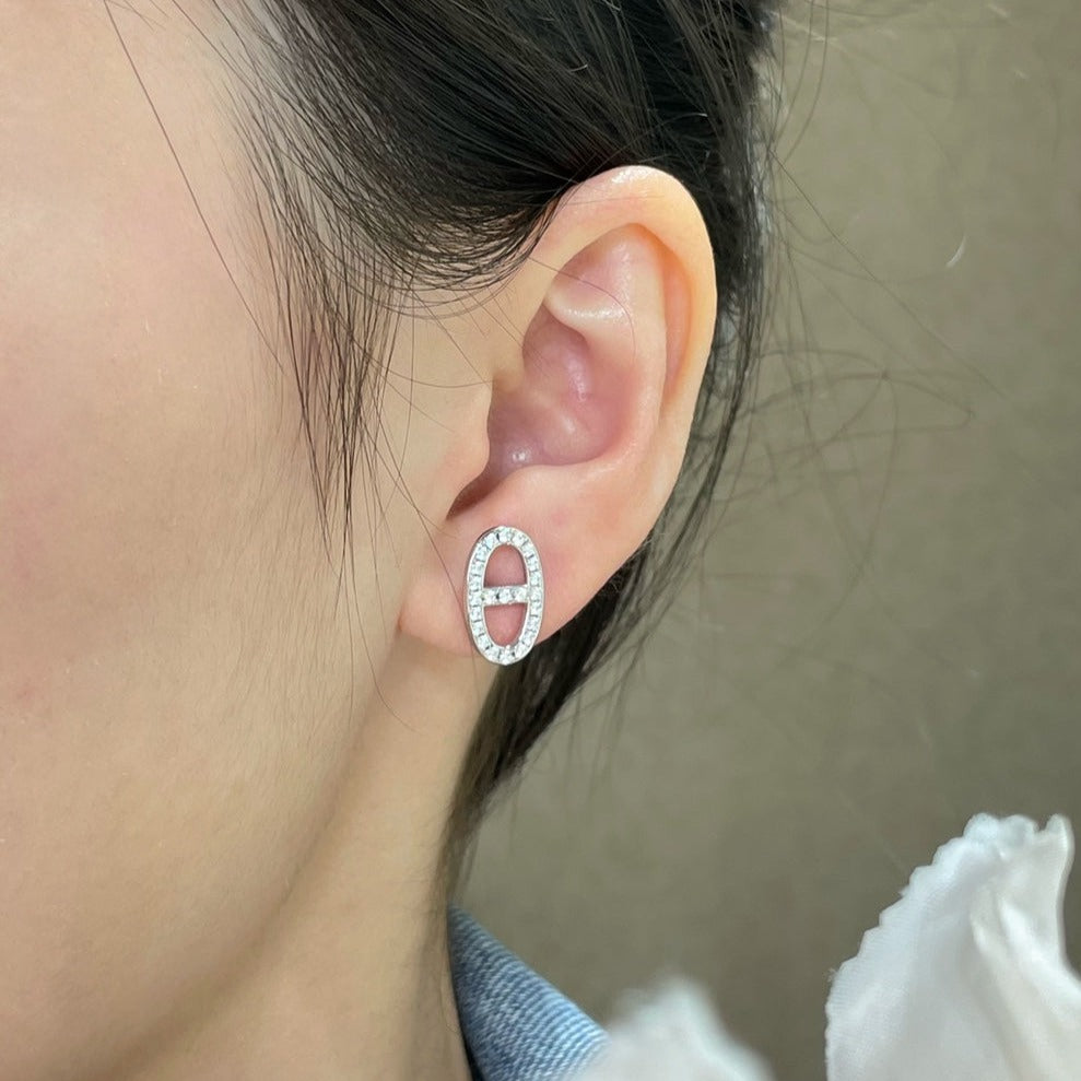 [Glow Jewelry]HM FULL DIAMOND PIG NOSE STUD EARRINGS