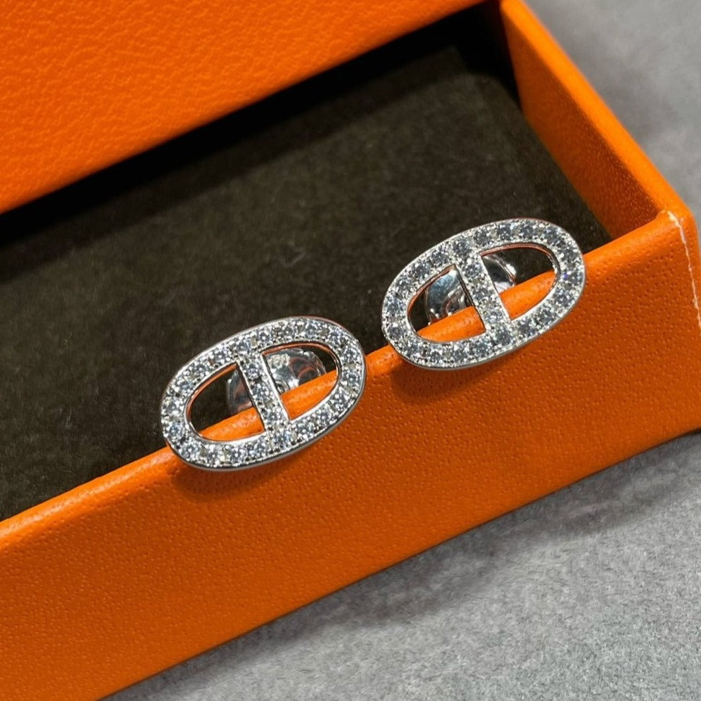 [Glow Jewelry]HM FULL DIAMOND PIG NOSE STUD EARRINGS
