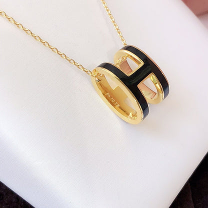[Glow Jewelry]HM CLIC BLACK ENAMEL GOLD NECKLACE