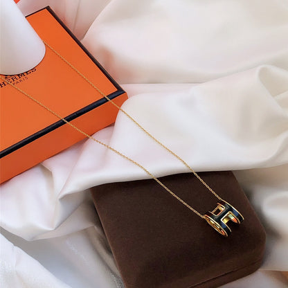 [Glow Jewelry]HM CLIC BLACK ENAMEL GOLD NECKLACE