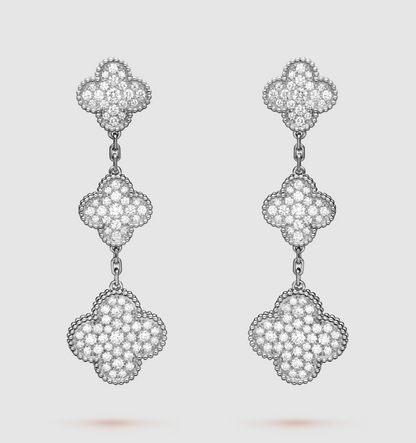[Glow Jewelry]CLOVER 3 MOTIF DIAMOND SILVER DROP EARRINGS