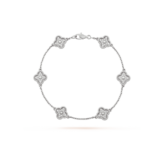 [Glow Jewelry]CLOVER 6 MOTIF SILVER DIAMOND BRACELET