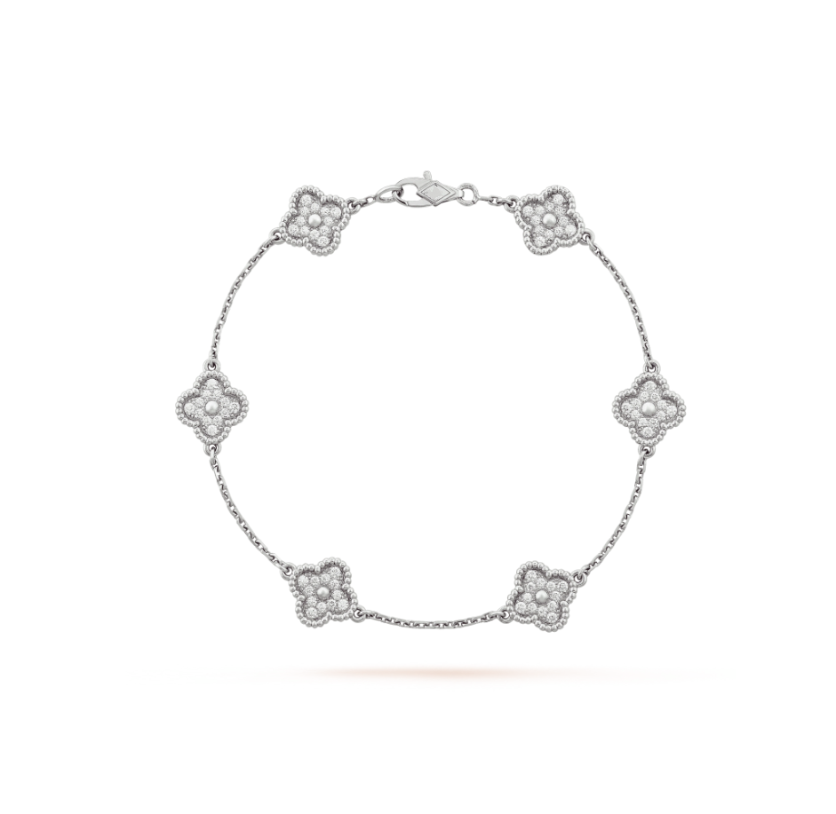 „Glow Jewelry“ Kleeblatt-Armband mit 6 Motiven aus Silber und Diamanten