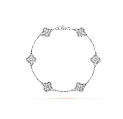 „Glow Jewelry“ Kleeblatt-Armband mit 6 Motiven aus Silber und Diamanten