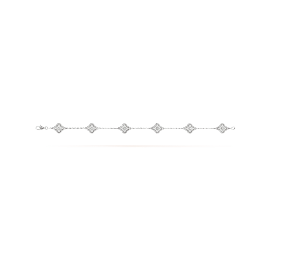 „Glow Jewelry“ Kleeblatt-Armband mit 6 Motiven aus Silber und Diamanten
