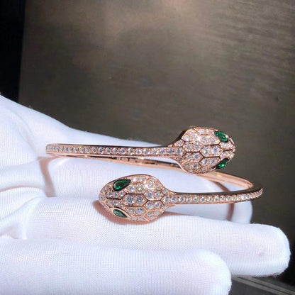 [Glow Jewelry]SERPENTI BRACELET PINK GOLD MALACHITE DIAMOND DOUBLE SNAKE